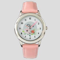 Girls Cute Floral Watercolor Flowers and Name Kids Watch