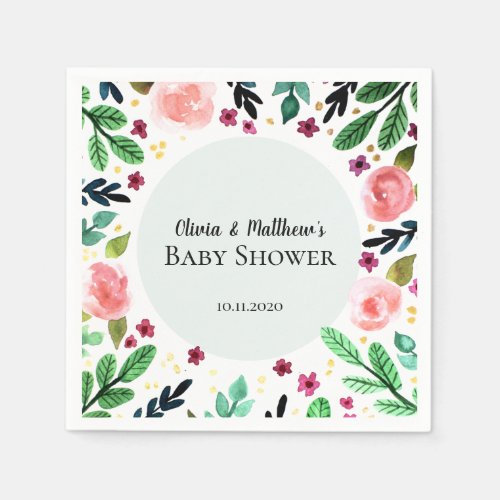 Girls Cute Floral Watercolor Flowers Baby Shower Napkins