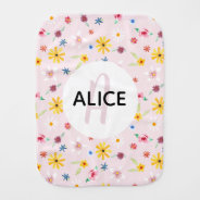 Girls Cute Floral Watercolor Flowers Monogram Name Baby Burp Cloth at Zazzle