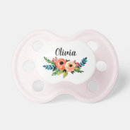 Girls Cute Floral Watercolor Flowers & Name Pacifier at Zazzle