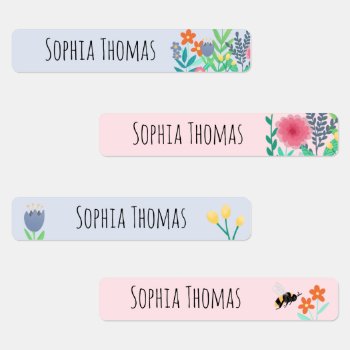 Girls Cute Flowers & Bee School Kids Kindergarten Kids' Labels by Simply_Baby at Zazzle