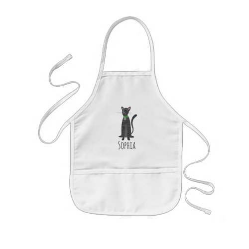 Girls Cute Fun Gray Tabby Cat Cartoon Kids Apron