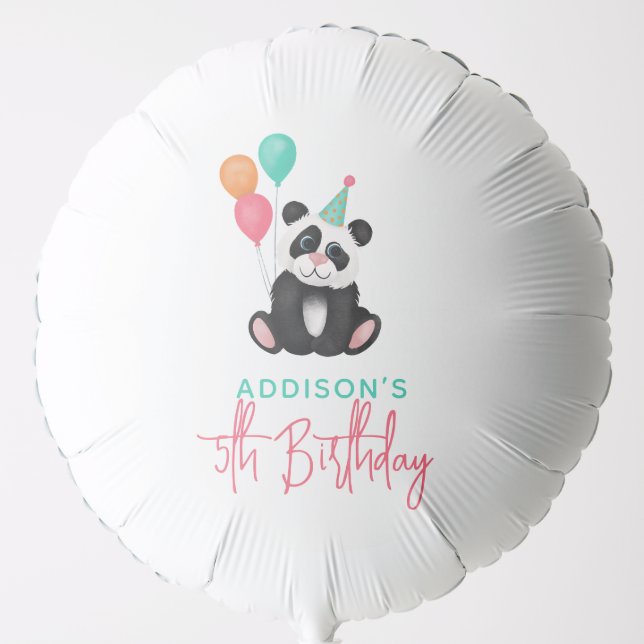Girls Cute Fun Party Panda Bear 5th Birthday Balloon (Front)
