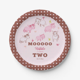 Girls Cute Funny Cows Pink Pattern 2nd Birthday Paper Plates