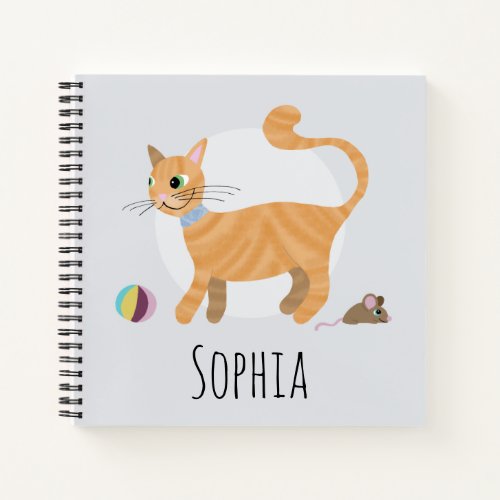 Girls Cute Ginger Tabby Cat Cartoon Name Kids Notebook