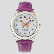 Girls Cute Ginger Tabby Cat Cartoon & Name Kids Watch