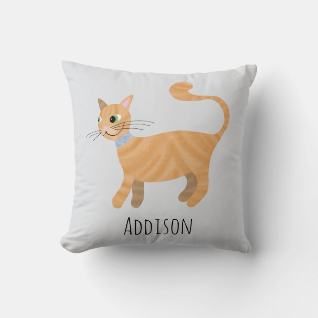Girls Cute Ginger Tabby Kitty Cat Name Kids Throw Pillow (Front)