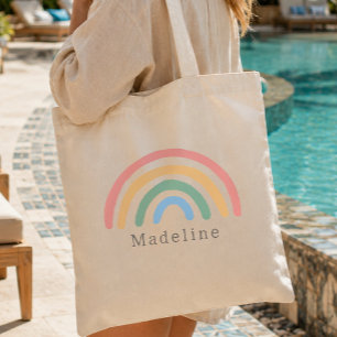 Girls Cute Girly Pastel Pink Rainbow Kids Tote Bag