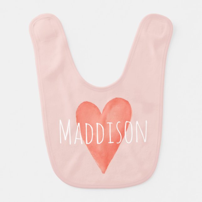 Girls Cute & Girly Pink Watercolor Heart Baby Bib (Front)