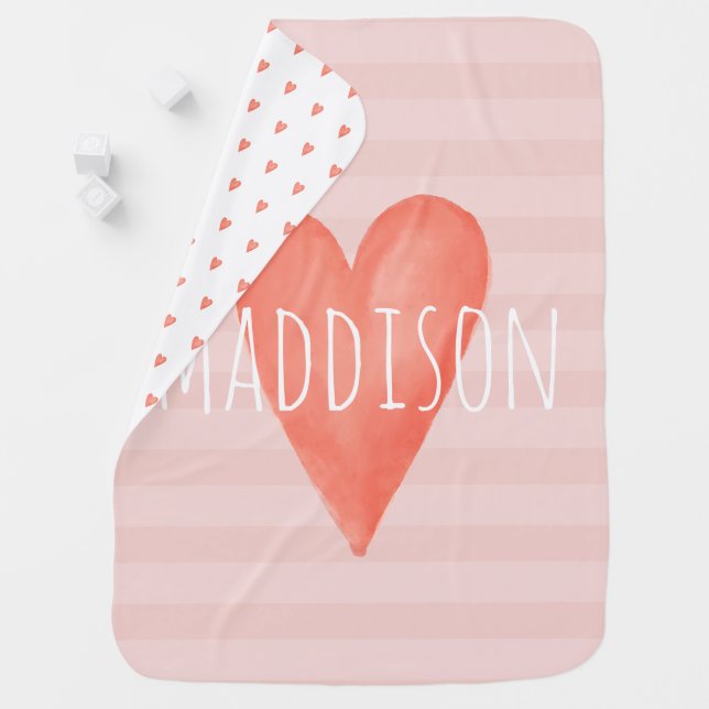 Girls Cute & Girly Pink Watercolor Heart Baby Blanket (In Situ)