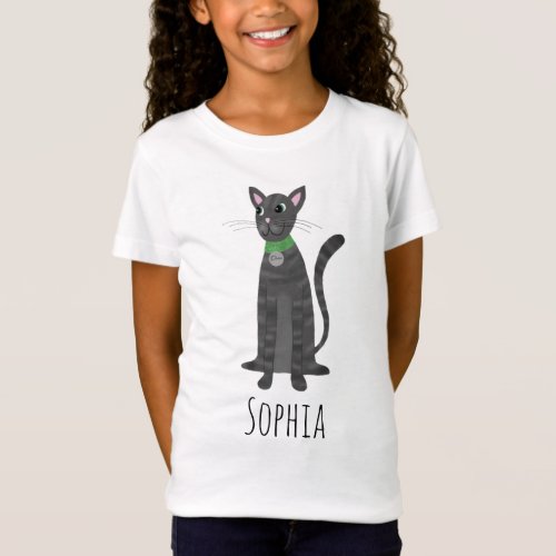 Girls Cute Gray Tabby Kitty Cat  Name Kids T_Shirt