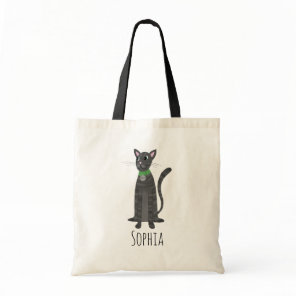 Girls Cute Gray Tabby Kitty Cat & Name Kids Tote Bag
