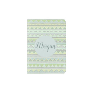 Girls Cute Green Tribal Zigzag Pattern with Name Passport Holder