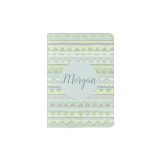Girls Cute Green Tribal Zigzag Pattern with Name Passport Holder