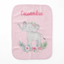 Girls Cute Grey Elephant Pink Flowers Polka Dots Baby Burp Cloth