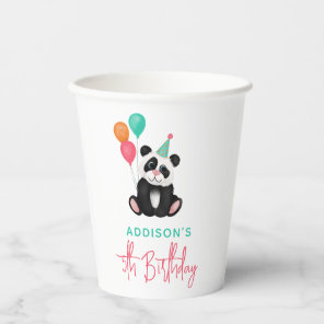 Girls Cute Jungle Panda Bear 5th Birthday Party Paper Cups