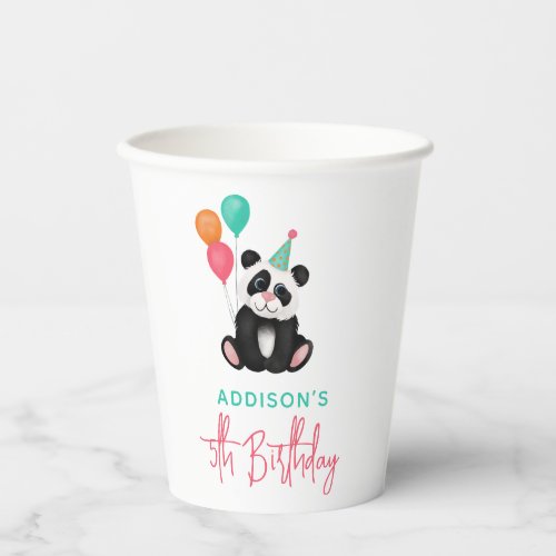 Girls Cute Jungle Panda Bear 5th Birthday Party Paper Cups