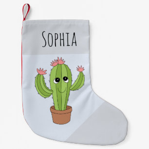 Girls Cute Kawaii Cactus Cartoon and Name Kids Small Christmas Stocking