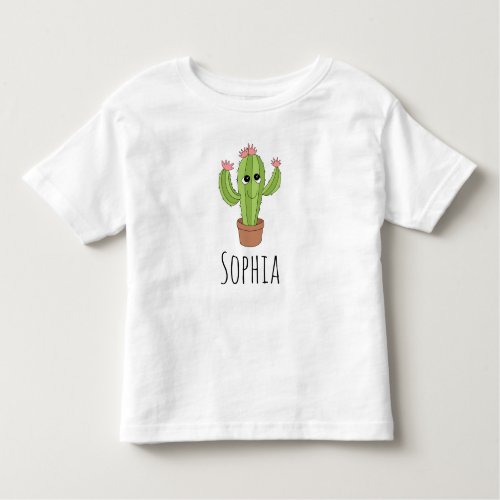 Girls Cute Kawaii Cactus Plant and Name Toddler T_shirt