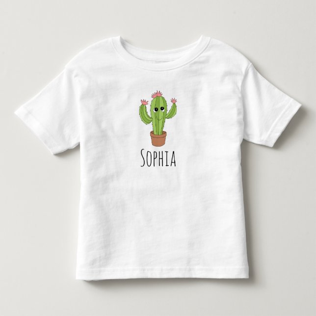 Girls Cute Kawaii Cactus Plant and Name Toddler T-shirt (Front)