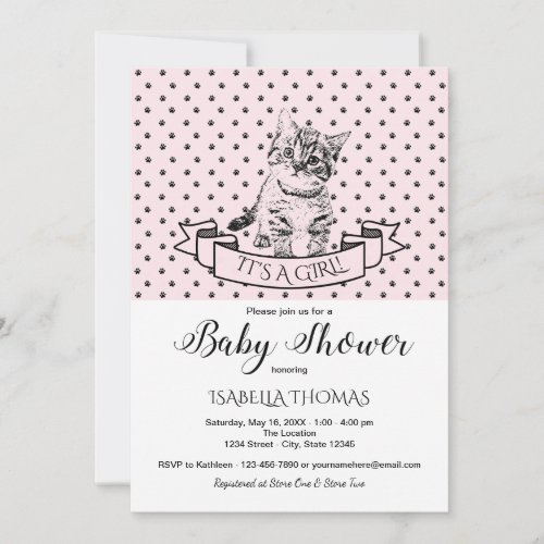 Girls Cute Kitten Baby Shower Invitation