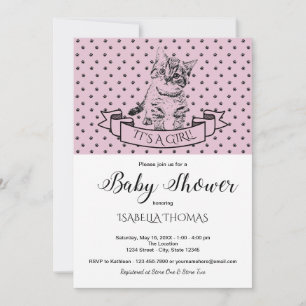 Girls Cute Kitten Purple Baby Shower Invitation