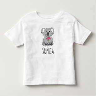 Girls Cute Koala Bear Cartoon and Flowers and Name Toddler T-shirt