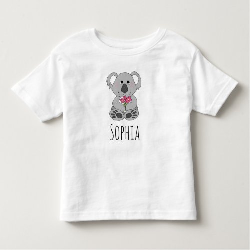 Girls Cute Koala Bear Cartoon and Flowers and Name Toddler T_shirt