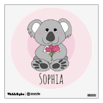 Girls Cute Koala Bear Cartoon and Name Kids Wall Decal