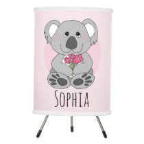 Girls Cute Koala Bear Cartoon Flowers & Name Kids Tripod Lamp