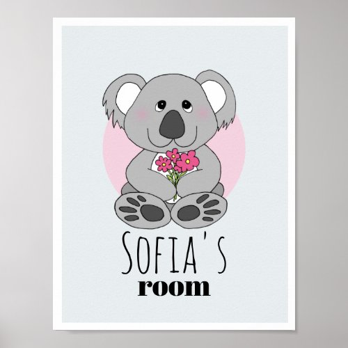 Girls Cute Koala Bear Cartoon  Name Kids Room Poster