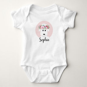 Girls Cute Lamb Watercolor Flowers and Name Baby Bodysuit