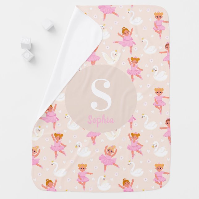 Girls Cute Little Ballerina Pattern Name Stroller Baby Blanket (In Situ)