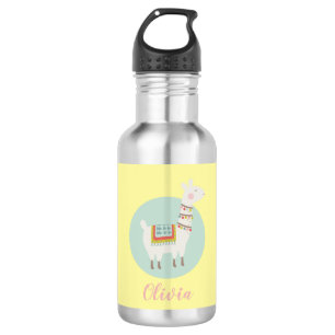 Girls Cute Llama Personalized Name Kids Stainless Steel Water Bottle