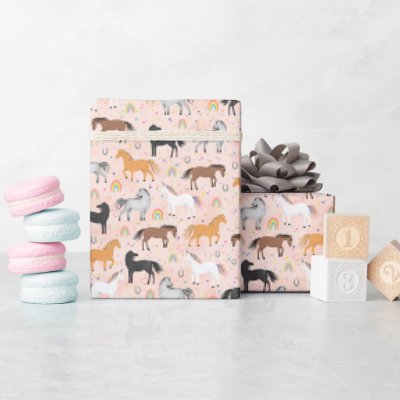 Girls Cute Magical Cute Pink Unicorn Birthday Wrapping Paper