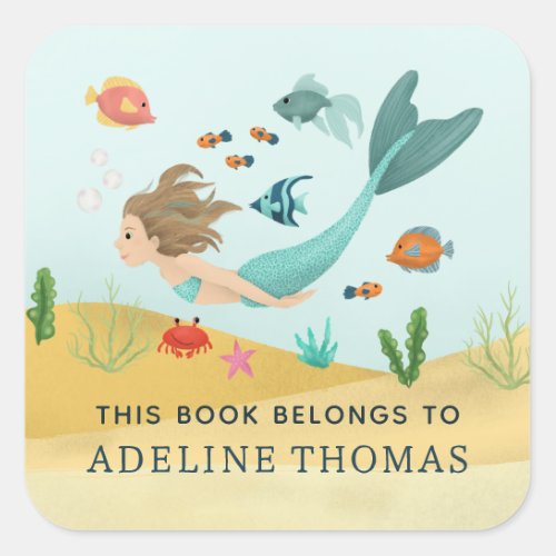 Girls Cute Magical Mermaid Kids School Bookplate
