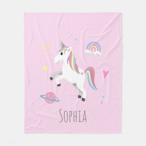Girls Cute Magical Pink Unicorn Kids Fleece Blanket