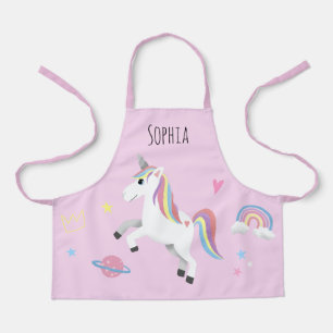 Girls Cute Magical Pink Unicorn & Name Kids Apron