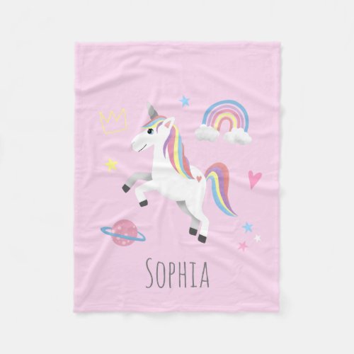 Girls Cute Magical Pink Unicorn  Name Kids Fleece Blanket