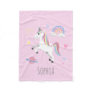 Girls Cute Magical Pink Unicorn & Name Kids Fleece Blanket