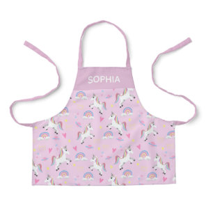 Girls Cute Magical Pink Unicorn Pattern Kids Apron