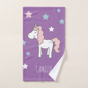 Girls Cute Magical Purple Unicorn Bath Towel Set
