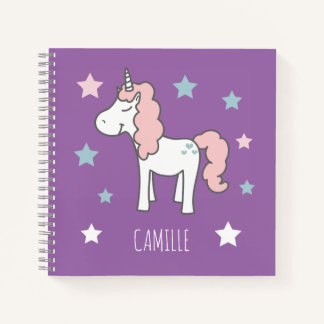 Girls Cute Magical Purple Unicorn Kids School Notebook
