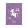 Girls Cute Magical Purple Unicorn & Name Kids Fleece Blanket
