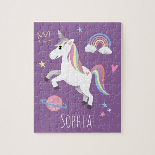 Girls Cute Magical Purple Unicorn  Name Kids Jigsaw Puzzle