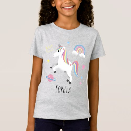 Girls Cute Magical Purple Unicorn  Name T_Shirt