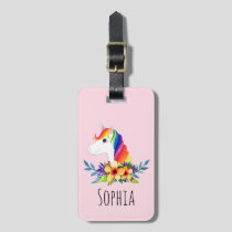 Girls Cute Magical Rainbow Unicorn and Name Kids Luggage Tag
