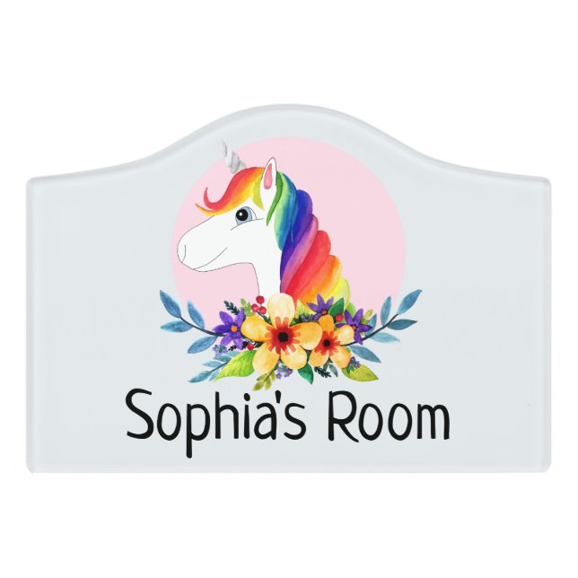 Girls Cute Magical Rainbow Unicorn Kids Nursery Door Sign (Small Crest Front)