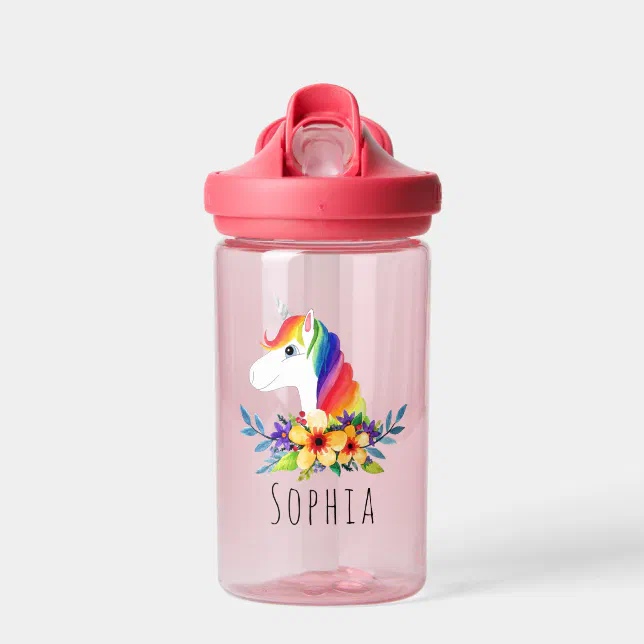 Girls Cute Magical Rainbow Unicorn Kids Water Bottle | Zazzle
