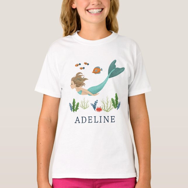 Girls Cute Magical Under the Sea Mermaid T-Shirt (Front)